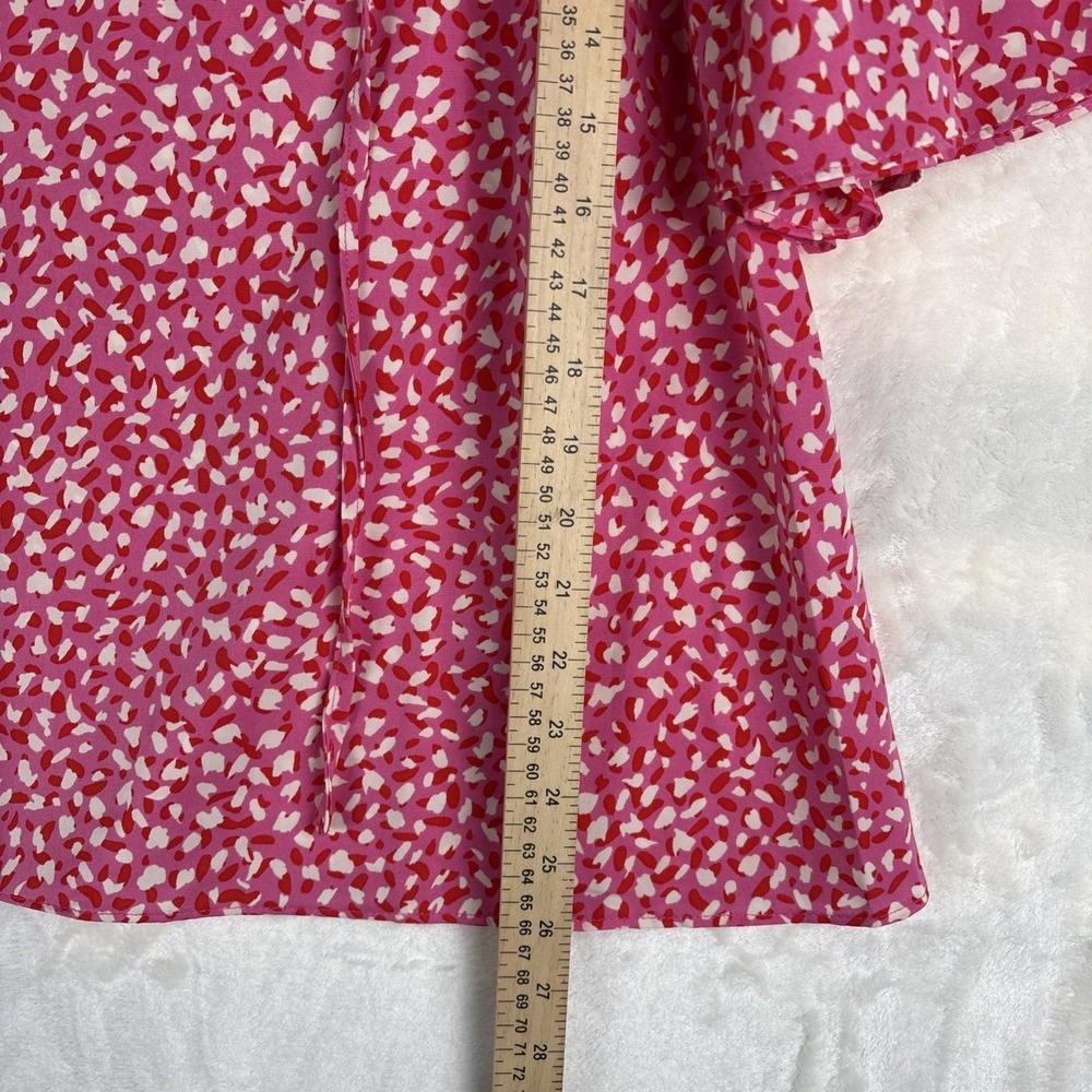 Jodifl Medium Vibrant Floral Pink/White Flutter‎ Sleeve Top V Neck Spring Summer - Picture 7 of 11